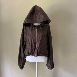 Chocolate Brown and Gold Hooded Adjustable Cropped Jacket
